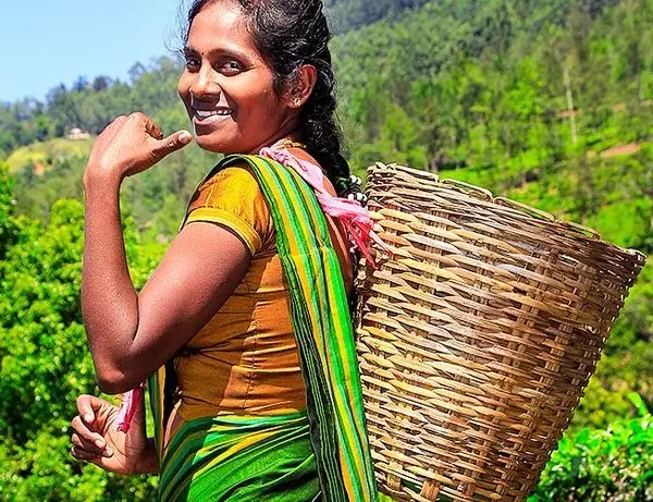 Kvinnelig teboer, i fargerike klær.